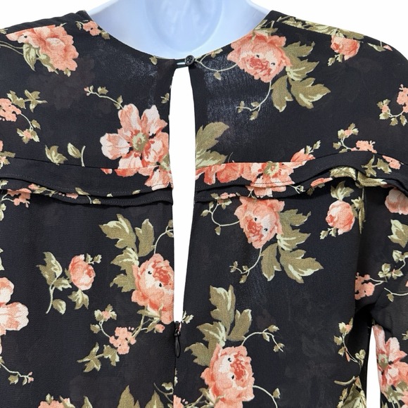 Reformation Elodie Floral Ruffle Faux Wrap Mini Dress Size 0 Black Dark Cottage - Picture 4 of 9